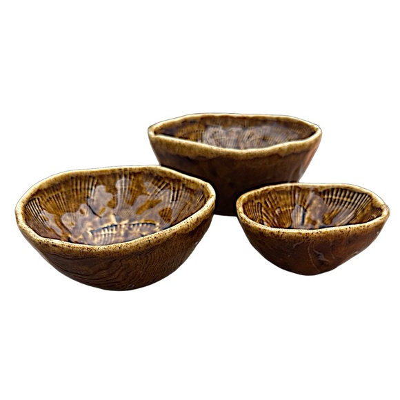 Handmade Stoneware Pottery Dip Bowl (set of 3) Glazed Marked - Picture 2 of 8